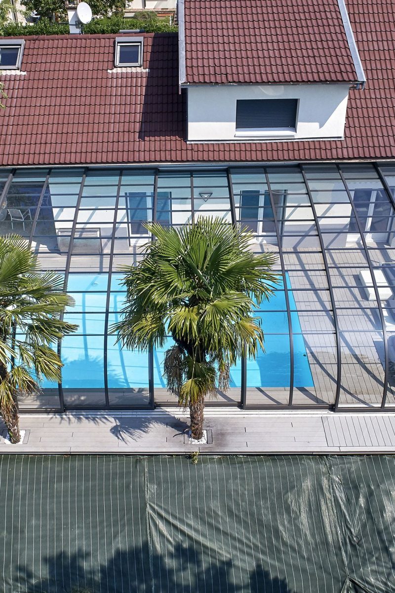 Abri haut mural sur mesure mobile, piscine de 9x5m
